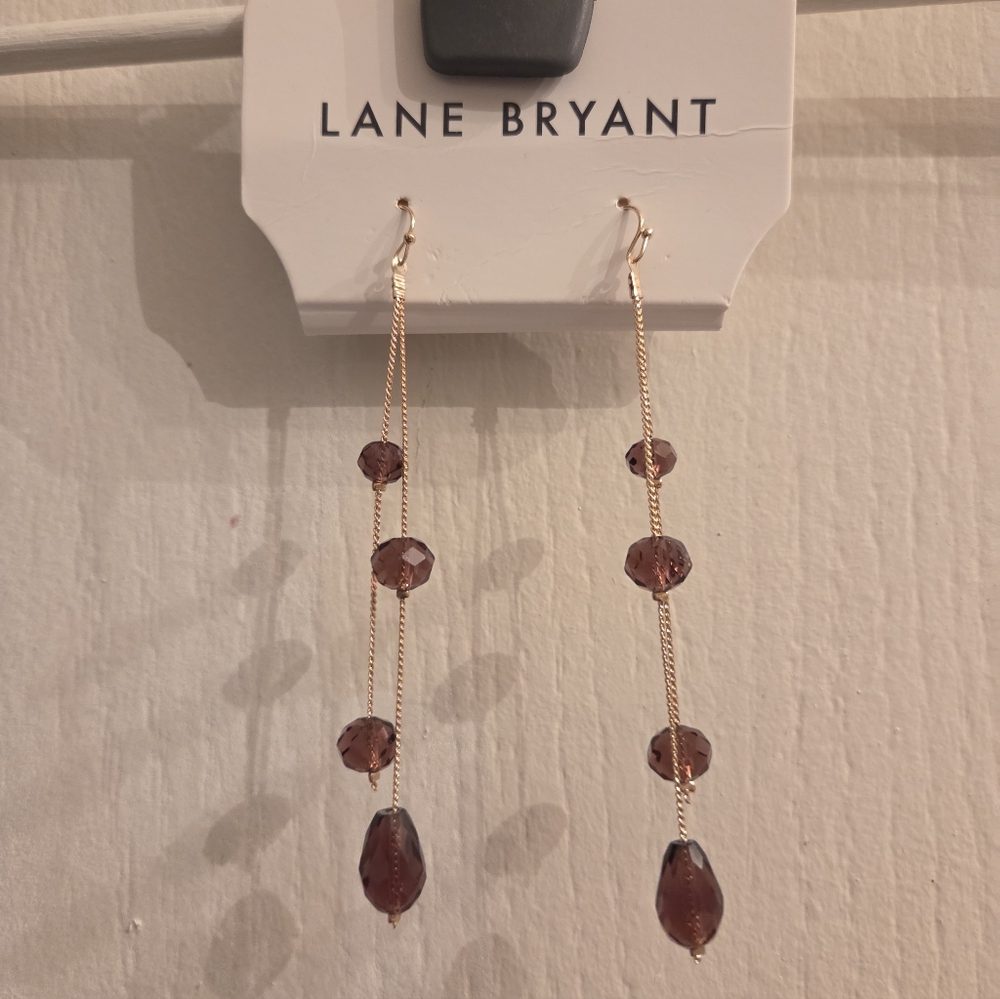 Lane Bryant Gold Chain Earrings with Purple Beads